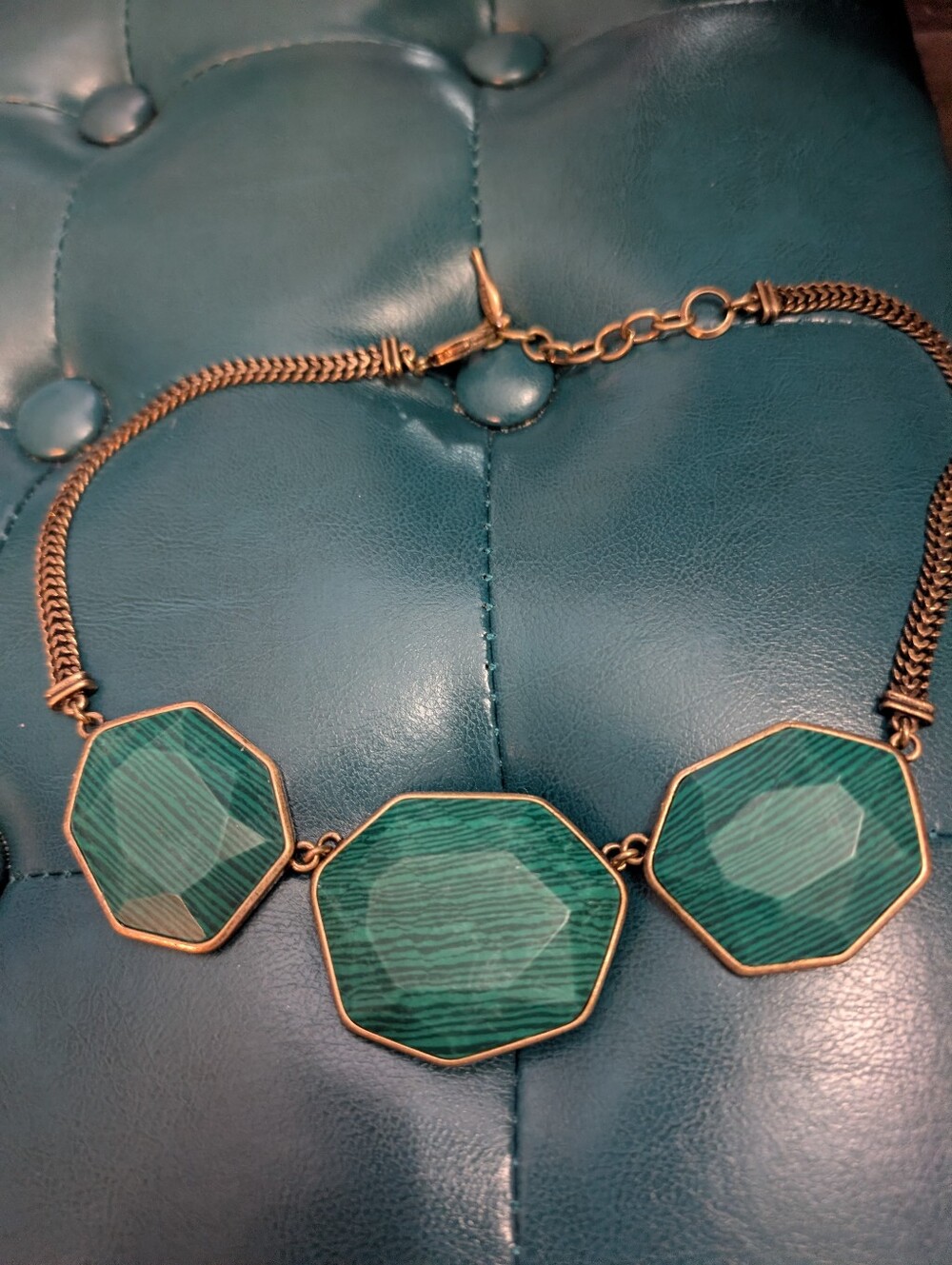 Chloe + Isabel Gold-Tone Necklace with Green Hexagon Stones